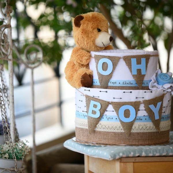 Διώροφη τούρτα Baby Cake "Oh Boy"