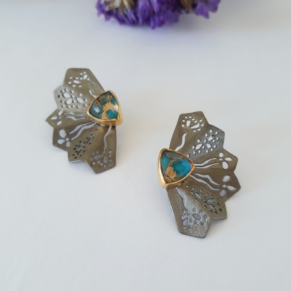 Mini Fan Blue Earrings-Ασημένια Σκουλαρίκια Βεντάλια με Μπλε Πέτρες