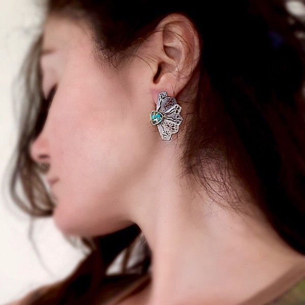 Mini Fan Blue Earrings-Ασημένια Σκουλαρίκια Βεντάλια με Μπλε Πέτρες