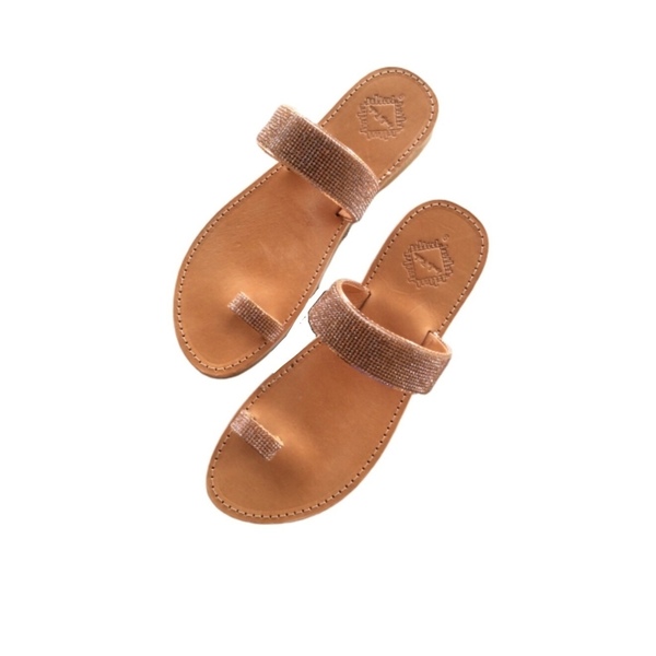 Δερμάτινα σανδάλια Rose gold flats
