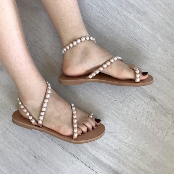 Δερμάτινα σανδάλια Pearl flats