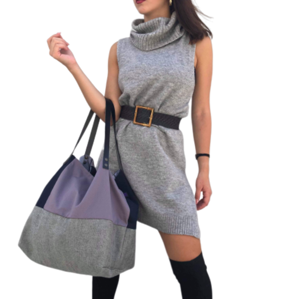 Χειροποίητη τσάντα ώμου oversized διπλής όψης