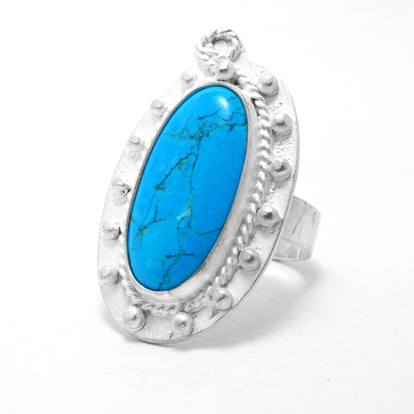 " Blue Howlite " - Χειροποίητο επάργυρο δαχτυλίδι με γαλάζιο Χαολίτη!
