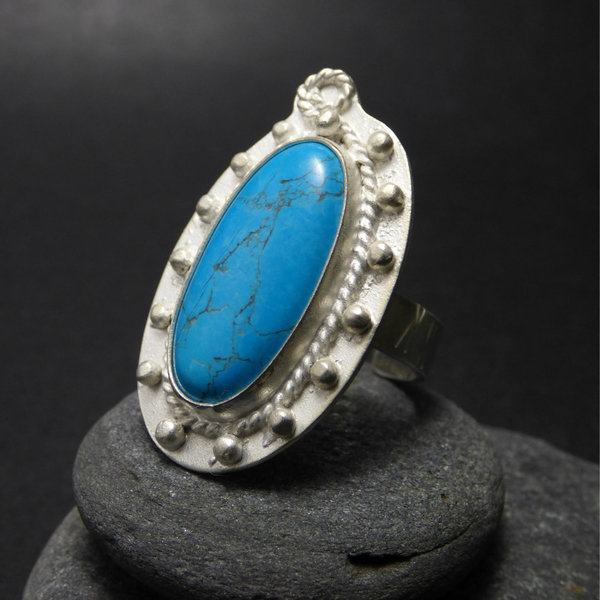 " Blue Howlite " - Χειροποίητο επάργυρο δαχτυλίδι με γαλάζιο Χαολίτη!