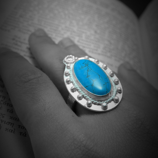" Blue Howlite " - Χειροποίητο επάργυρο δαχτυλίδι με γαλάζιο Χαολίτη!