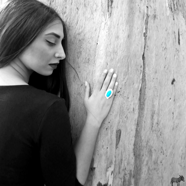 " Blue Howlite " - Χειροποίητο επάργυρο δαχτυλίδι με γαλάζιο Χαολίτη!