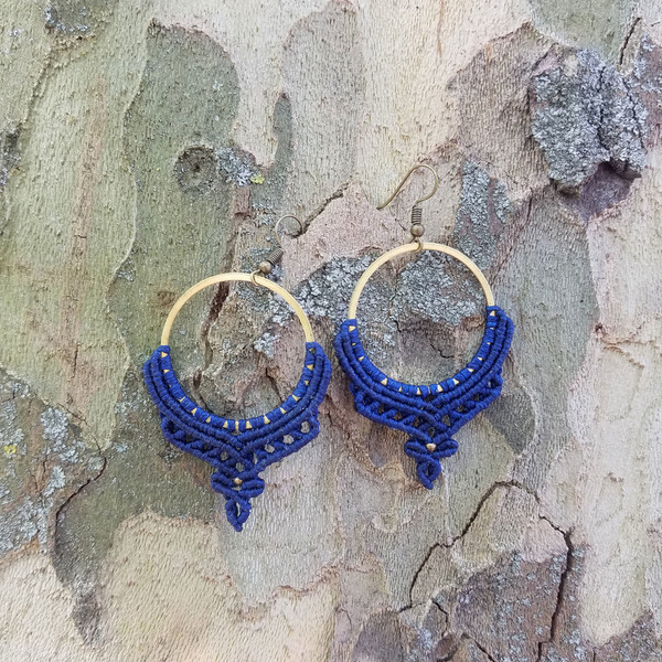 Σκουλαρίκια Macrame Κρίκοι Navy Blue Earrings