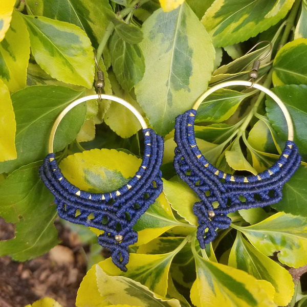 Σκουλαρίκια Macrame Κρίκοι Navy Blue Earrings
