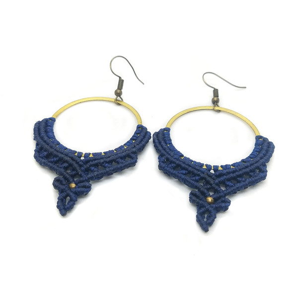 Σκουλαρίκια Macrame Κρίκοι Navy Blue Earrings