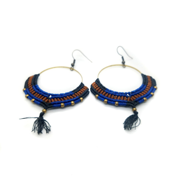 Boho Σκουλαρίκια Macrame Μπρούτζινοι Kρίκοι