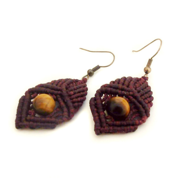 Σκουλαρίκια Macrame Tiger Eye Earrings