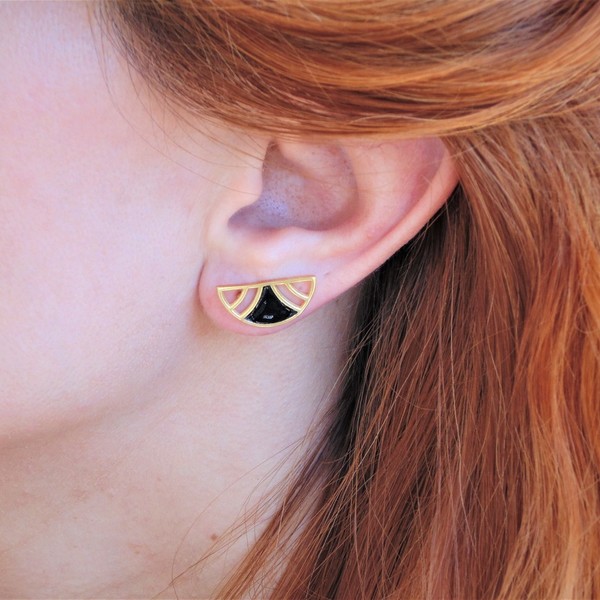 Ear climbers επίχρυσα με μαύρο σμάλτο σε ασήμι 925