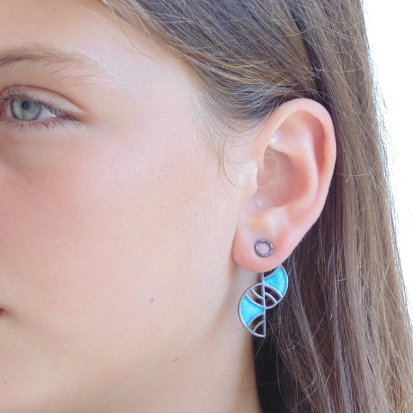 Ear jacket σκουλαρίκια δύο όψεων με σμάλτο, σε ασήμι 925