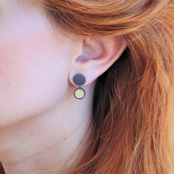 Ear jacket σκουλαρίκια κύκλοι με σμάλτο σε ασήμι 925 κίτρινο