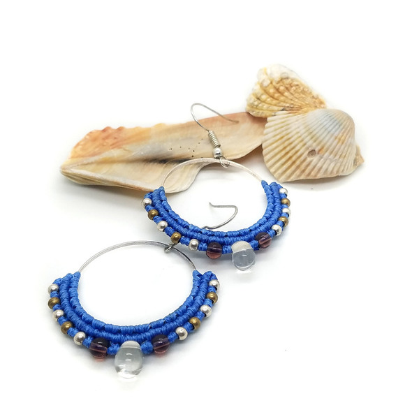 Macrame Σκουλαρίκια Κρίκοι με Πέτρες και Ημιπολύτιμους Λίθους