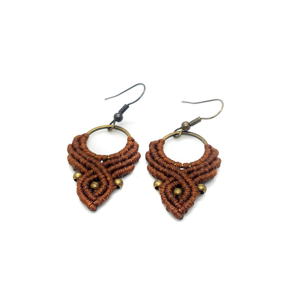 Boho Καφέ Σκουλαρίκια Macrame Pierced ή Clip On