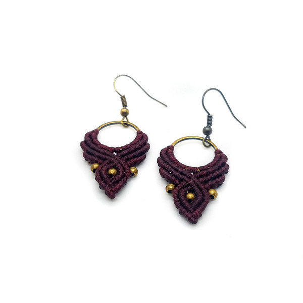 Boho Μωβ Κρεμαστά Σκουλαρίκια Macrame Pierced ή Clip On Sangria Purple Color Boho Vintage Style