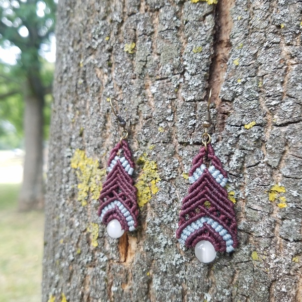 Μακριά Macrame Κρεμαστά Σκουλαρίκια με Ημιπολύτιμο Λίθο Φεγγαρόπετρα