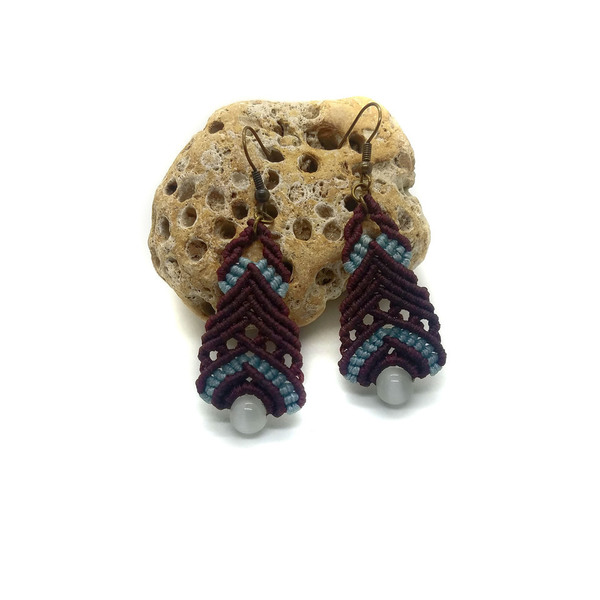 Μακριά Macrame Κρεμαστά Σκουλαρίκια με Ημιπολύτιμο Λίθο Φεγγαρόπετρα