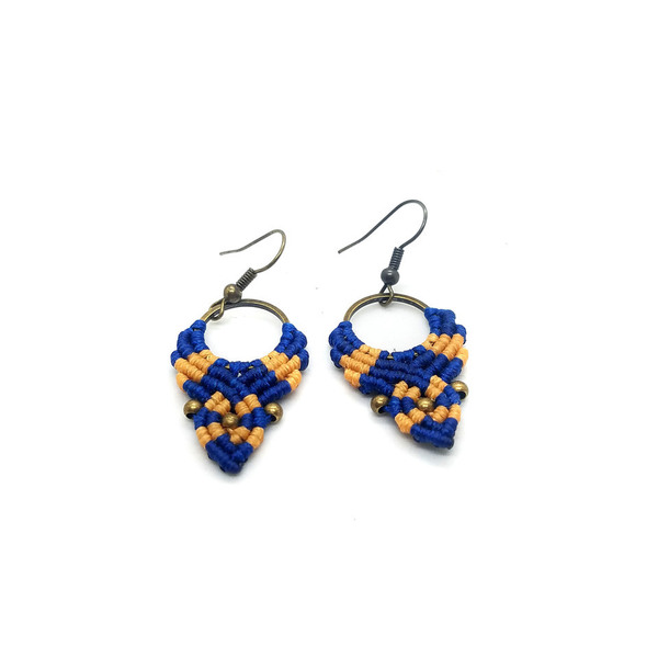 Μπλε & Πορτοκαλί Παλ Boho Κρεμαστά Σκουλαρίκια Macrame