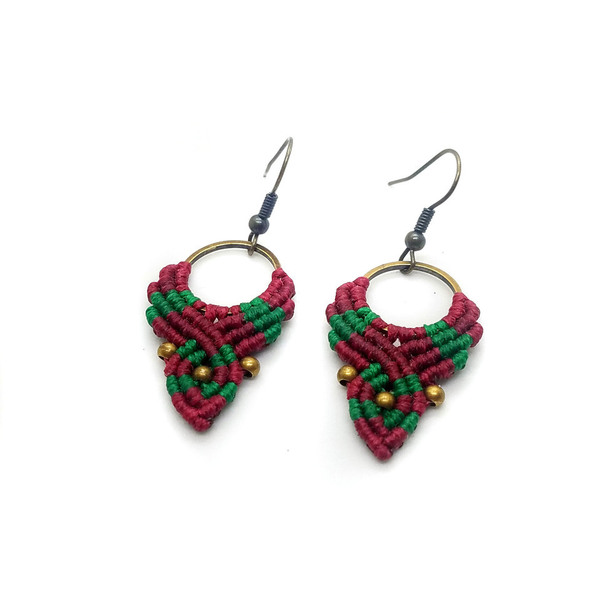 Φούξια & Πράσινα Boho Κρεμαστά Σκουλαρίκια Macrame
