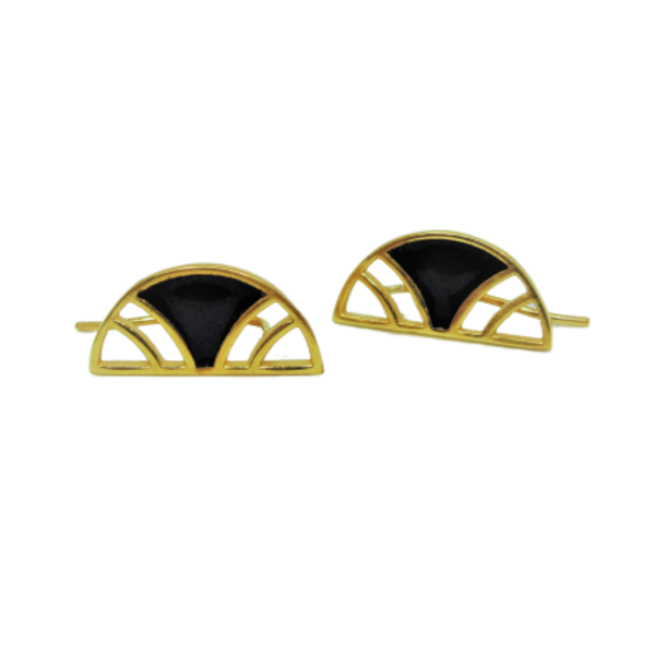 Ear climbers επίχρυσα με μαύρο σμάλτο σε ασήμι 925