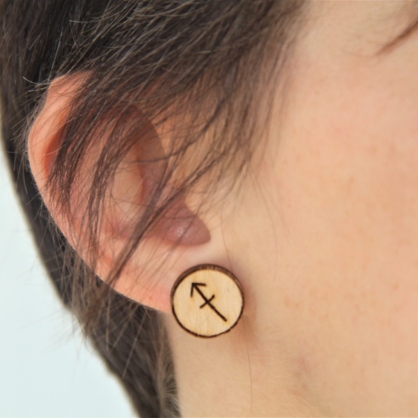 Ξύλινα stud / καρφωτά laser cut σκουλαρίκια - Τοξότης