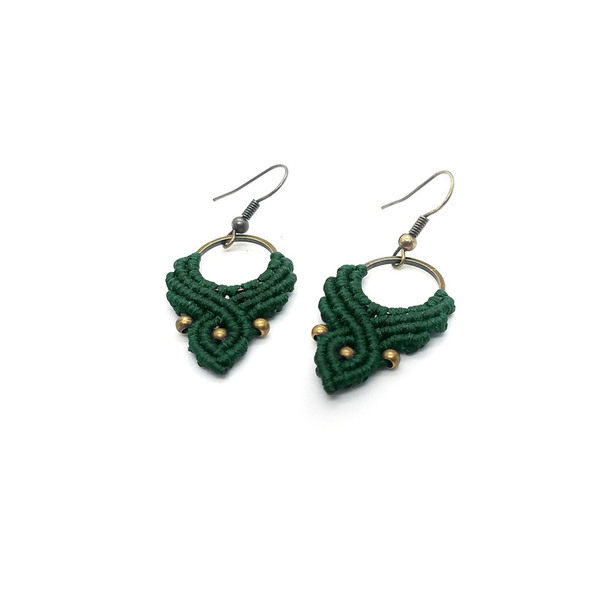 Boho Κρεμαστά Σκουλαρίκια Macrame σε Πράσινο Χρώμα | Emerald Green Hoops