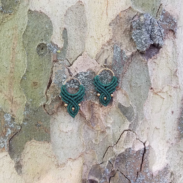 Boho Κρεμαστά Σκουλαρίκια Macrame σε Πράσινο Χρώμα | Emerald Green Hoops