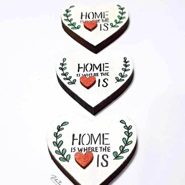 Ξύλινη καρδιά μαγνητάκι HOME