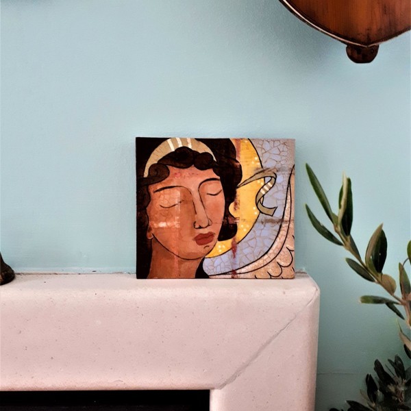 Mixed media πινακάκι με αγγελάκι