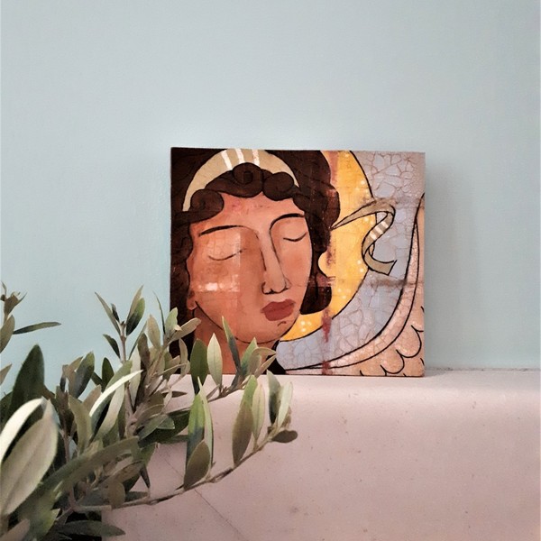 Mixed media πινακάκι με αγγελάκι