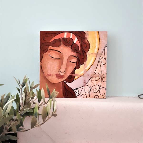 Mixed media πινακάκι με αγγελάκι