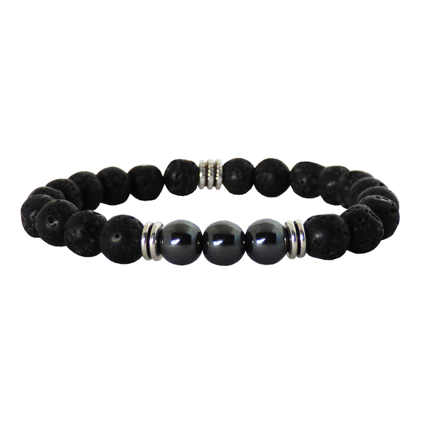 Ανδρικό βραχιόλι Lava black & Hematite 8mm