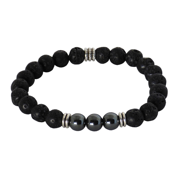 Ανδρικό βραχιόλι Lava black & Hematite 8mm