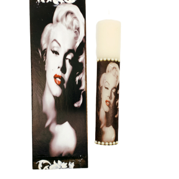 Χειροποίητο σετ καδράκι με λαμπάδα Marilyn Monroe