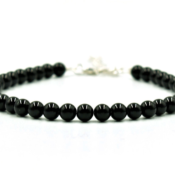 Black Onyx Χειροποίητο Κόσμημα Βραχιόλι Μαύρος Όνυχας Ασήμι S925