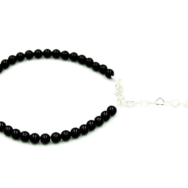 Black Onyx Χειροποίητο Κόσμημα Βραχιόλι Μαύρος Όνυχας Ασήμι S925