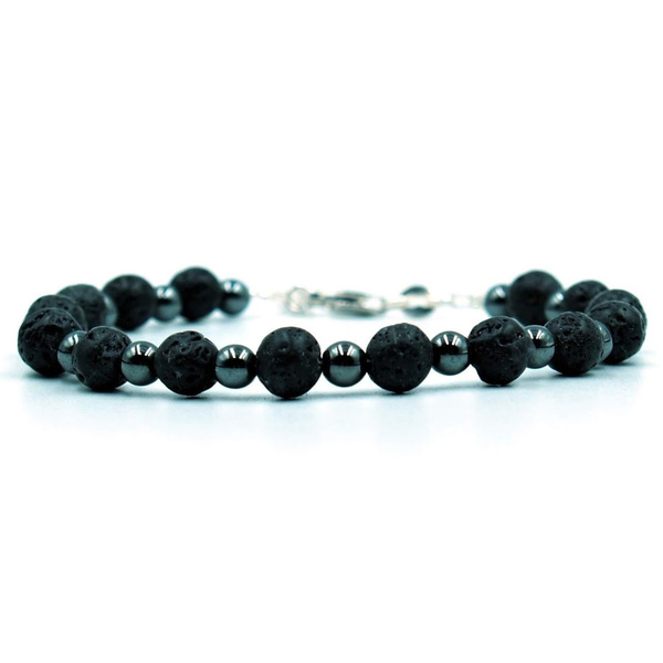 Lava Hematite Χειροποίητο Κόσμημα Βραχιόλι Λάβα Αιματίτης Ασήμι S925