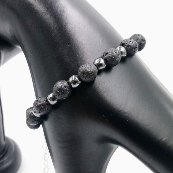 Lava Hematite Χειροποίητο Κόσμημα Βραχιόλι Λάβα Αιματίτης Ασήμι S925