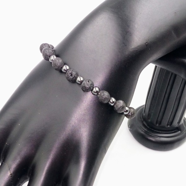 Lava Hematite Χειροποίητο Κόσμημα Βραχιόλι Λάβα Αιματίτης Ασήμι S925