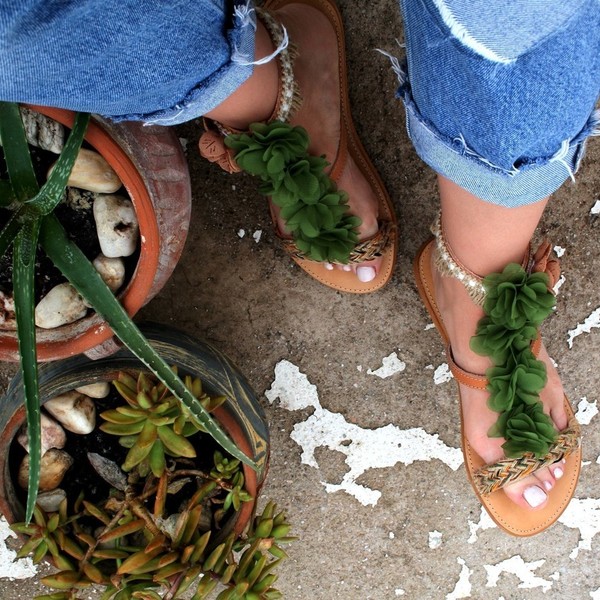 Boho Χειροποίητα Δερμάτινα Σανδάλια.