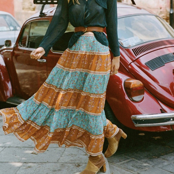 Boho maxi φούστα σε loose γραμμή με βολάν
