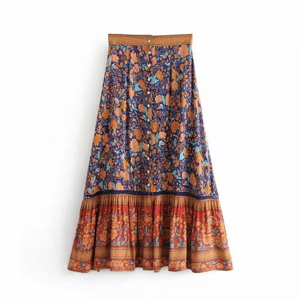 Boho midi φούστα με κουμπιά μπροστά και βολάν