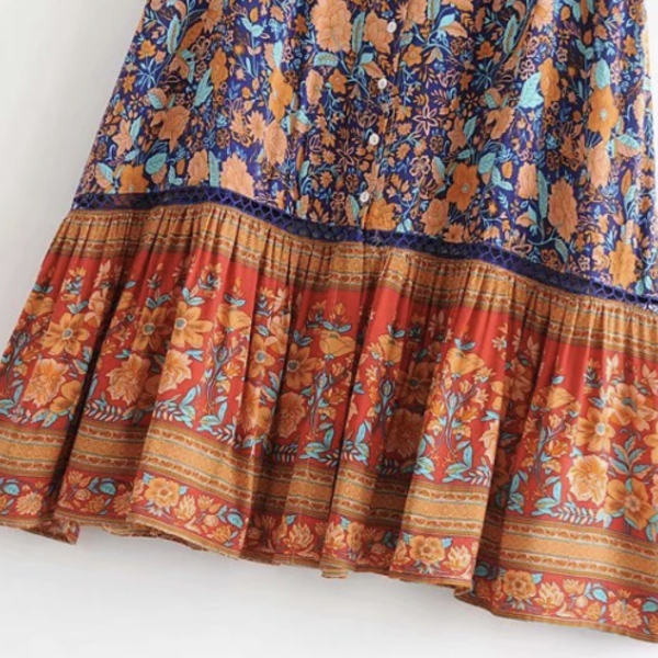 Boho midi φούστα με κουμπιά μπροστά και βολάν