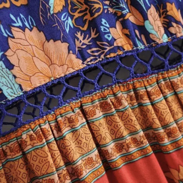 Boho midi φούστα με κουμπιά μπροστά και βολάν
