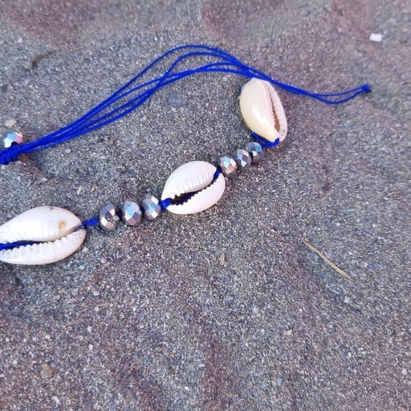 seashell anklet-χειροποίητο βραχιόλι ποδιού με κοχύλια και κρύσταλλα