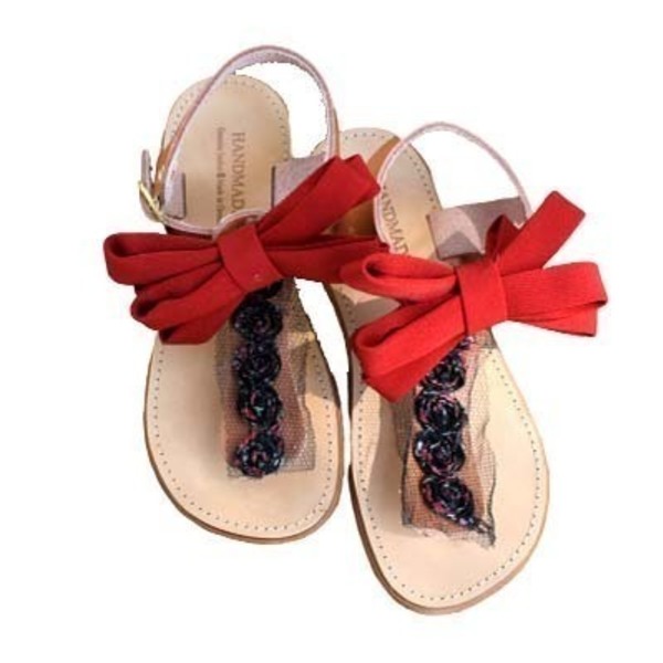 Bow sandals for girls,handmade and 100% made of genuine leather.