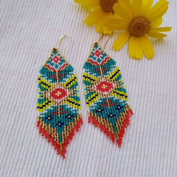 Boho μακρυά κρεμαστά σκουλαρίκια με κρόσσια, από χάντρες Miyuki Delica
