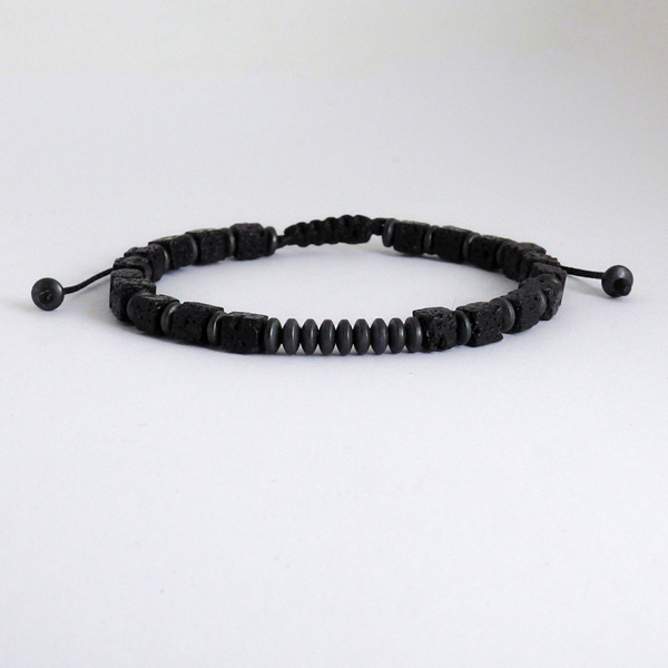 Ανδρικό βραχιόλι hematite & lava cube